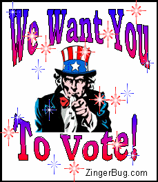 Click to get the codes for this image. Uncle Sam We Want You to Vote Glitter Graphic, Election Day Free Image, Glitter Graphic, Greeting or Meme for Facebook, Twitter or any forum or blog.