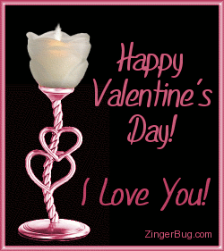 Click to get the codes for this image. this beautiful graphic shows an animated candle with a burning flame. The candle is flower-shaped with 2 hearts on the stem. The comment reads: Happy Valentine's Day! I Love You!