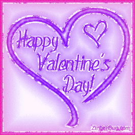 Click to get the codes for this image. This glitter graphic shows a purple colored heart with the comment: Happy Valentine's Day!