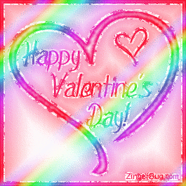 Click to get the codes for this image. This glitter graphic shows a rainbow colored heart with the comment: Happy Valentine's Day!