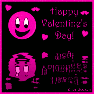 Click to get the codes for this image. This cute graphic shows a pink smiley face surrounded by hearts reflected in an animated pool. The comment reads: Happy Valentine's Day!