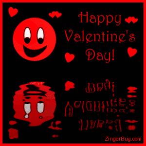 Click to get the codes for this image. This cute graphic shows a red smiley face surrounded by hearts reflected in an animated pool. The comment reads: Happy Valentine's Day!