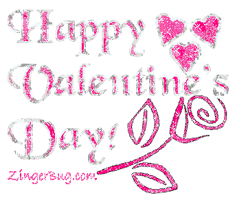 Click to get the codes for this image. This glitter graphic features a stylized pink rose with hearts. The comment reads: Happy Valentine's Day!