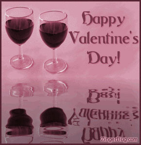 Click to get the codes for this image. This graphic shows two glasses of red wine reflected in an animated pool. The comment reads: Happy Valentine's Day!