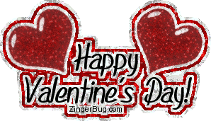 Click to get the codes for this image. This glitter graphic shows 2 red jelly-hearts with glitter. The comment reads: Happy Valentine's Day!