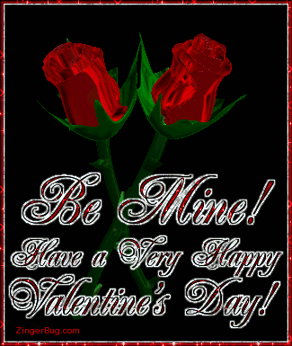 Click to get the codes for this image. This beautiful Valentine's Day Greeting features two metallic red 3 dimensional animated roses. The Glitter Graphic comment reads: Be Mine! Have a Very Happy Valentine's Day!