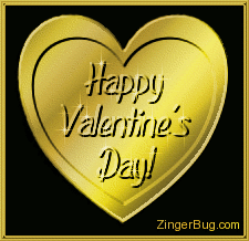 Click to get the codes for this image. This glitter graphic comment shows a golden heart engraved with the words: Happy Valentine's Day!