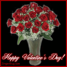 Click to get the codes for this image. This beautiful glitter graphic shows a bouquet of 2 dozen long-stemmed red roses on a black background. The comment reads: Happy Valentine's Day!