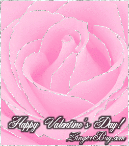 Click to get the codes for this image. This beautiful comment shows a close-up photo of a pink rose with silver glitter on the tips of each petal. The comment reads: Happy Valentine's Day!