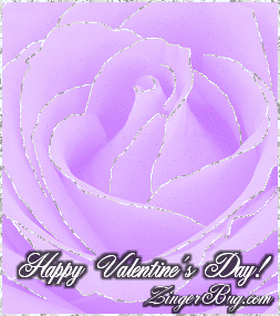 Click to get the codes for this image. This beautiful comment shows a close-up photo of a lavender colored rose with silver glitter on the tips of each petal. The comment reads: Happy Valentine's Day!
