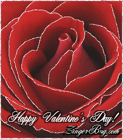 Click to get the codes for this image. This beautiful comment shows a close-up photo of a red rose with silver glitter on the tips of each petal. The comment reads: Happy Valentine's Day!