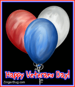 Click to get the codes for this image. This cute graphic shows red, white and blue balloons. The comment reads: Happy Veterans Day!