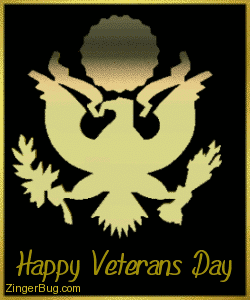 Click to get the codes for this image. This graphic shows a 3d golden american eagle seal rotating in space. The comment reads: Happy Veterans Day!
