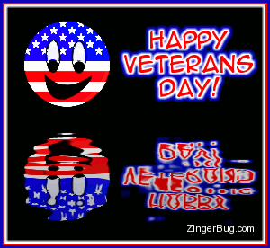 Click to get the codes for this image. This cute graphic shows a red, white and blue smiley face reflected in an animated pool. The comment reads: Happy Veterans Day!