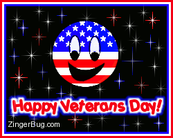 Click to get the codes for this image. Veterans Day Smiley Face with Stars, Veterans Day Free Image, Glitter Graphic, Greeting or Meme for Facebook, Twitter or any forum or blog.