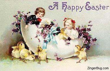 Click to get the codes for this image. Vintage Easter Card, Easter Free Image, Glitter Graphic, Greeting or Meme for Facebook, Twitter or any forum or blog.