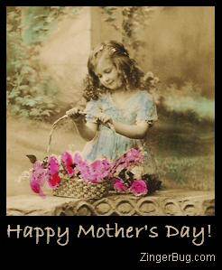 Click to get the codes for this image. Vintage Mother's Day Photo - Girl with Butterfly Basket, Mothers Day Free Image, Glitter Graphic, Greeting or Meme for Facebook, Twitter or any forum or blog.