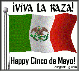 Click to get the codes for this image. This graphic shows an animated waving Mexican flag. The comment reads Viva La Raza! Happy Cinco de Mayo!
