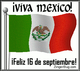 Click to get the codes for this image. This graphic shows an animated waving Mexican flag. The comment reads Viva Mexico! Feliz 16 de septiembre!