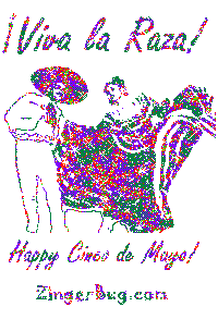 Click to get the codes for this image. Viva la Raza! Happy Cinco de Mayo Glittered Dancers, Cinco de Mayo Free Image, Glitter Graphic, Greeting or Meme for Facebook, Twitter or any forum or blog.