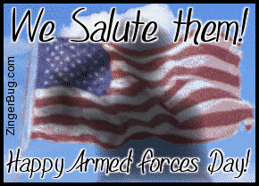 Click to get the codes for this image. This graphic features an animated waving American Flag with the shadow of a service man saluting. The comment reads: We Salute Them! Happy Armed Forces Day!
