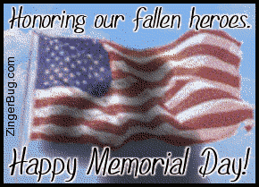 Click to get the codes for this image. This graphic features an animated waving American Flag with the shadow of a service man saluting. The comment reads: Honoring our Fallen Heroes. Happy Memorial Day!