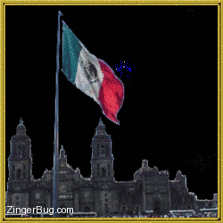 Click to get the codes for this image. Glitter graphic featuring animated firworks over the Zocalo in Mexico city with the Mexican flag in the foreground.