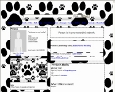 Click for MySpace dog layouts. This layout features black paw prints on a white background.